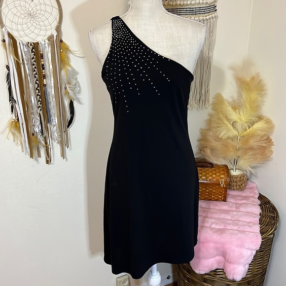 Black One Shoulder Mini Dress by Candy Rocket/ Size Medium - Picture 2 of 7
